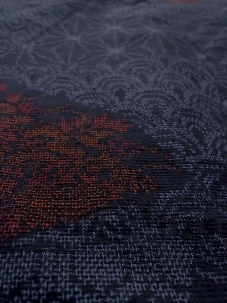 画像10: N1126I 女性用紬  シルク（正絹） 深い藍, 青海波 【中古】【USED】【リサイクル】 ★★★☆☆【N1126I】 (10)