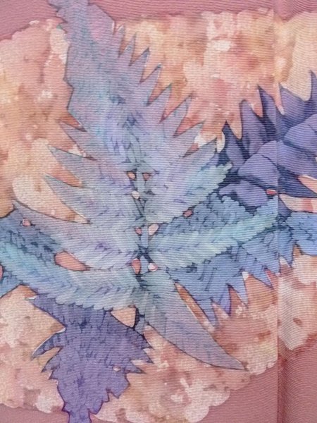 画像6: N1126L 女性用訪問着  シルク（正絹） 淡い桃色, 葉 【中古】【USED】【リサイクル】 ★★★★☆【N1126L】 (6)