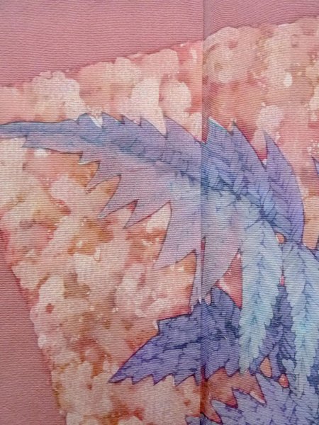 画像8: N1126L 女性用訪問着  シルク（正絹） 淡い桃色, 葉 【中古】【USED】【リサイクル】 ★★★★☆【N1126L】 (8)