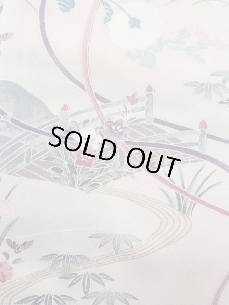 画像6: N1126M 女性用訪問着  シルク（正絹） 淡いオフ　ホワイト, 菊 【中古】【USED】【リサイクル】 ★★★☆☆【N1126M】 (6)