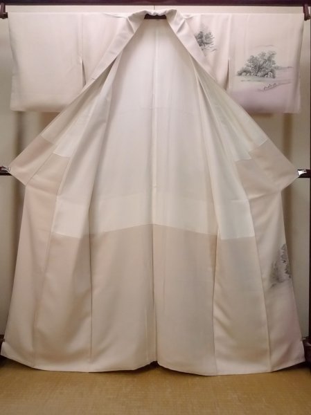 画像3: N1126N 女性用訪問着  シルク（正絹） 紫みアイボリー, 寺 【中古】【USED】【リサイクル】 ★★★☆☆【N1126N】 (3)