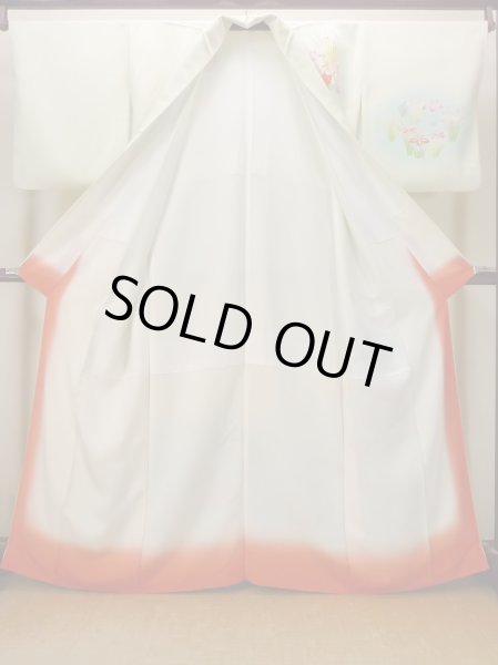 画像3: N1126O 女性用訪問着  シルク（正絹） 淡い黄緑色, ぼたん 【中古】【USED】【リサイクル】 ★★★☆☆【N1126O】 (3)