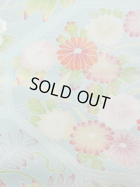 画像7: N1126O 女性用訪問着  シルク（正絹） 淡い黄緑色, ぼたん 【中古】【USED】【リサイクル】 ★★★☆☆【N1126O】 (7)