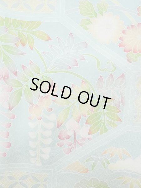 画像8: N1126O 女性用訪問着  シルク（正絹） 淡い黄緑色, ぼたん 【中古】【USED】【リサイクル】 ★★★☆☆【N1126O】 (8)