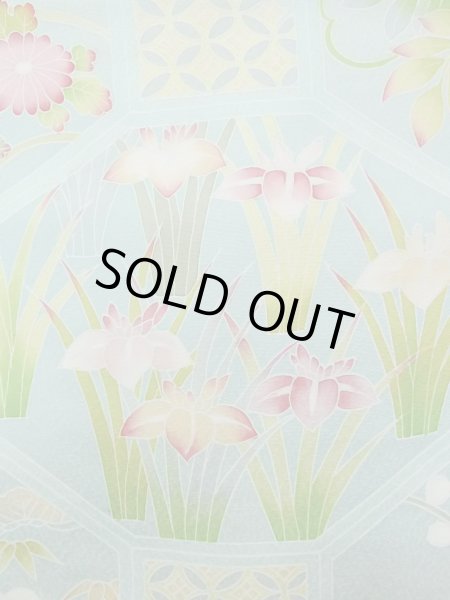 画像9: N1126O 女性用訪問着  シルク（正絹） 淡い黄緑色, ぼたん 【中古】【USED】【リサイクル】 ★★★☆☆【N1126O】 (9)