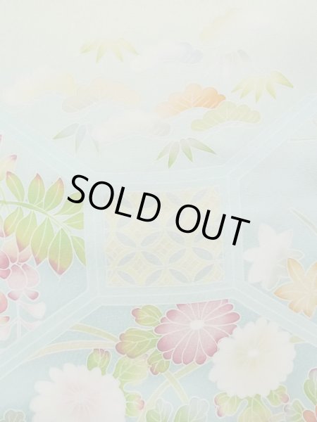 画像10: N1126O 女性用訪問着  シルク（正絹） 淡い黄緑色, ぼたん 【中古】【USED】【リサイクル】 ★★★☆☆【N1126O】 (10)