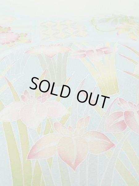 画像12: N1126O 女性用訪問着  シルク（正絹） 淡い黄緑色, ぼたん 【中古】【USED】【リサイクル】 ★★★☆☆【N1126O】 (12)