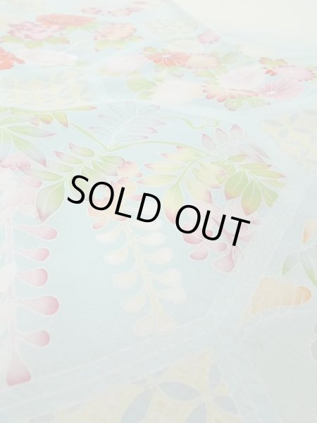 画像13: N1126O 女性用訪問着  シルク（正絹） 淡い黄緑色, ぼたん 【中古】【USED】【リサイクル】 ★★★☆☆【N1126O】 (13)