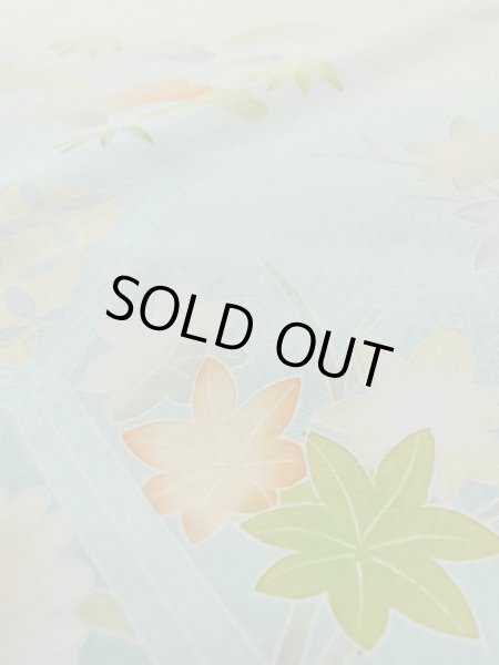 画像15: N1126O 女性用訪問着  シルク（正絹） 淡い黄緑色, ぼたん 【中古】【USED】【リサイクル】 ★★★☆☆【N1126O】 (15)