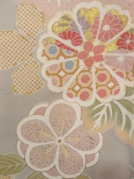 画像7: N1126P 女性用訪問着  シルク(正絹) 淡いベージュ, 桜 【中古】【USED】【リサイクル】 ★★☆☆☆【N1126P】 (7)