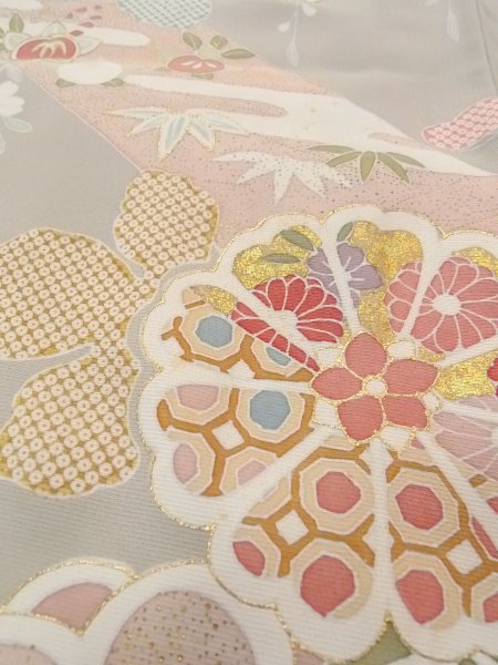 画像12: N1126P 女性用訪問着  シルク(正絹) 淡いベージュ, 桜 【中古】【USED】【リサイクル】 ★★☆☆☆【N1126P】 (12)