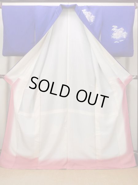 画像3: N1126Q 女性用訪問着  シルク（正絹） 青, ぼたん 【中古】【USED】【リサイクル】 ★★★☆☆【N1126Q】 (3)