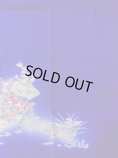 画像5: N1126Q 女性用訪問着  シルク（正絹） 青, ぼたん 【中古】【USED】【リサイクル】 ★★★☆☆【N1126Q】 (5)