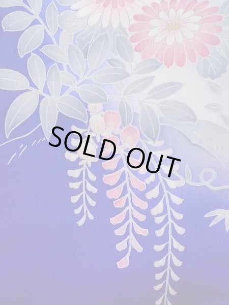 画像9: N1126Q 女性用訪問着  シルク（正絹） 青, ぼたん 【中古】【USED】【リサイクル】 ★★★☆☆【N1126Q】 (9)