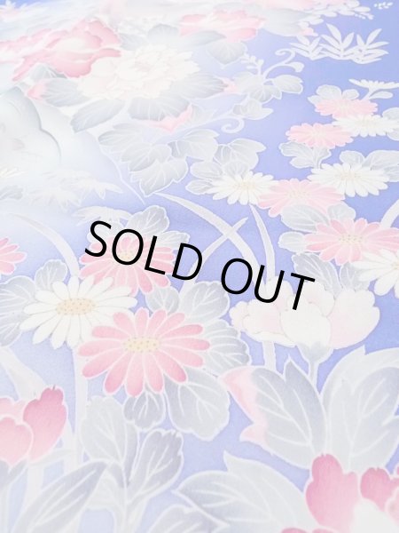 画像10: N1126Q 女性用訪問着  シルク（正絹） 青, ぼたん 【中古】【USED】【リサイクル】 ★★★☆☆【N1126Q】 (10)