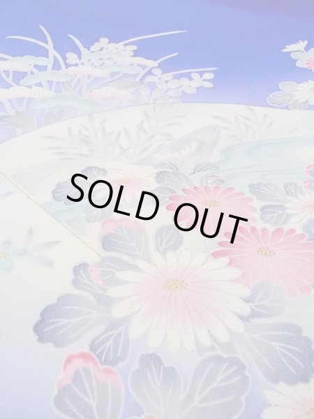 画像11: N1126Q 女性用訪問着  シルク（正絹） 青, ぼたん 【中古】【USED】【リサイクル】 ★★★☆☆【N1126Q】 (11)