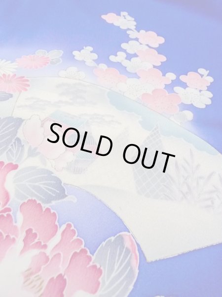 画像12: N1126Q 女性用訪問着  シルク（正絹） 青, ぼたん 【中古】【USED】【リサイクル】 ★★★☆☆【N1126Q】 (12)