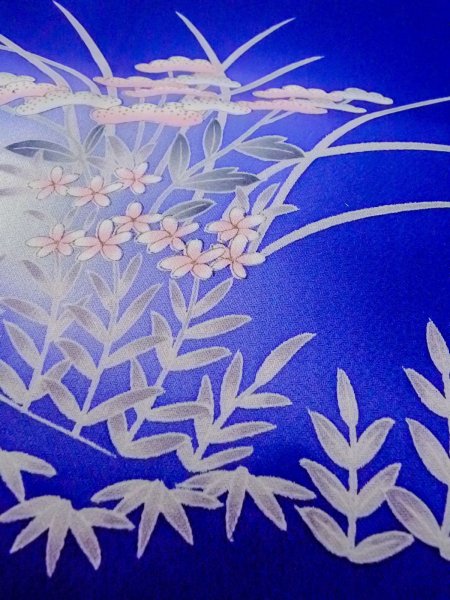 画像13: N1126Q 女性用訪問着  シルク(正絹) 青, ぼたん 【中古】【USED】【リサイクル】 ★★★☆☆【N1126Q】 (13)