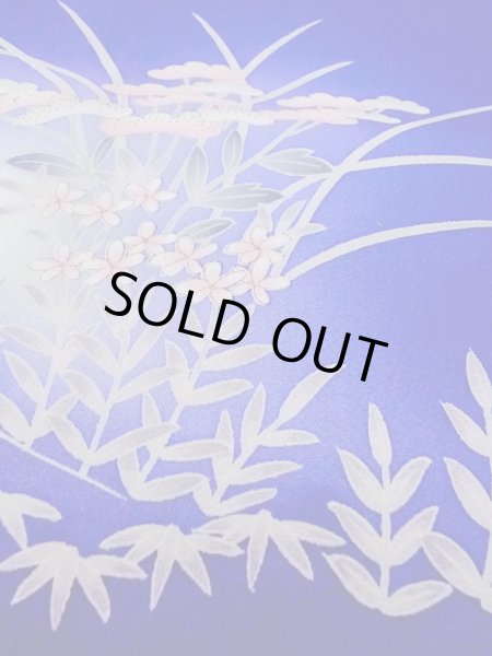 画像13: N1126Q 女性用訪問着  シルク（正絹） 青, ぼたん 【中古】【USED】【リサイクル】 ★★★☆☆【N1126Q】 (13)