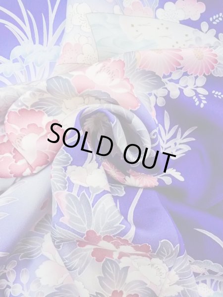 画像14: N1126Q 女性用訪問着  シルク（正絹） 青, ぼたん 【中古】【USED】【リサイクル】 ★★★☆☆【N1126Q】 (14)