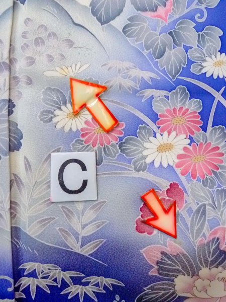 画像19: N1126Q 女性用訪問着  シルク(正絹) 青, ぼたん 【中古】【USED】【リサイクル】 ★★★☆☆【N1126Q】 (19)