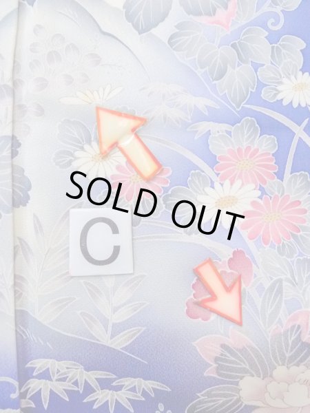 画像19: N1126Q 女性用訪問着  シルク（正絹） 青, ぼたん 【中古】【USED】【リサイクル】 ★★★☆☆【N1126Q】 (19)