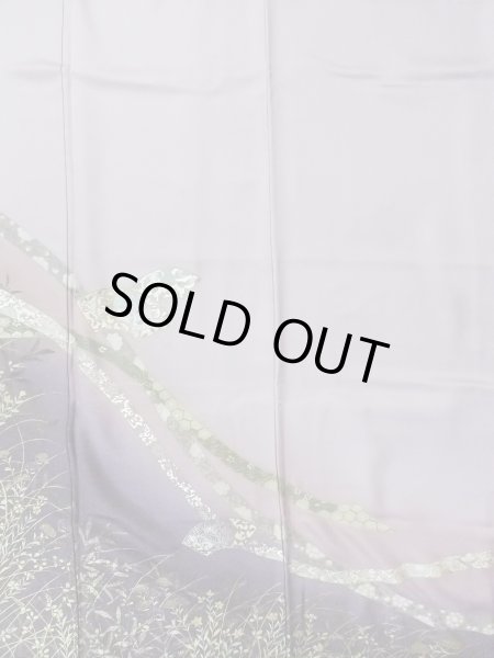 画像4: N1126S 女性用訪問着  シルク（正絹） 淡い灰色がかった藤色, ききょう 【中古】【USED】【リサイクル】 ★★★☆☆【N1126S】 (4)