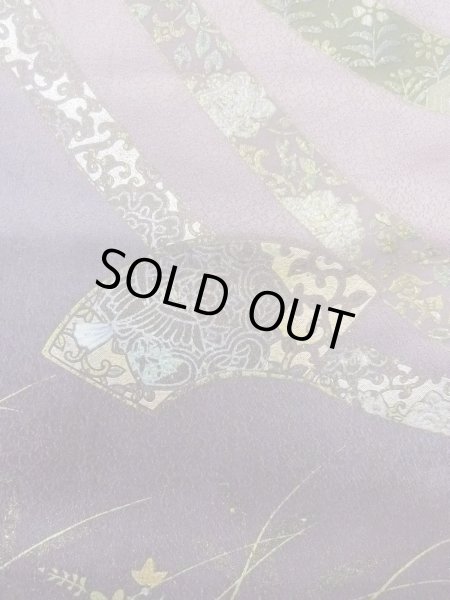 画像7: N1126S 女性用訪問着  シルク（正絹） 淡い灰色がかった藤色, ききょう 【中古】【USED】【リサイクル】 ★★★☆☆【N1126S】 (7)