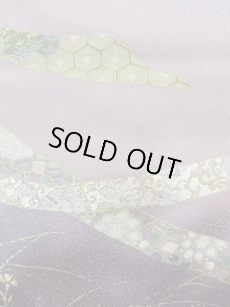 画像9: N1126S 女性用訪問着  シルク（正絹） 淡い灰色がかった藤色, ききょう 【中古】【USED】【リサイクル】 ★★★☆☆【N1126S】 (9)