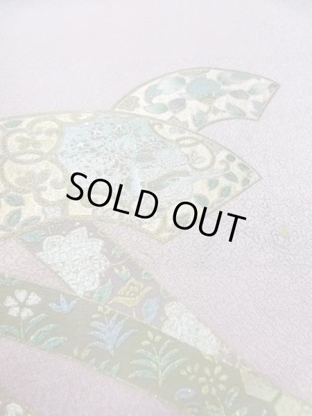 画像11: N1126S 女性用訪問着  シルク（正絹） 淡い灰色がかった藤色, ききょう 【中古】【USED】【リサイクル】 ★★★☆☆【N1126S】 (11)