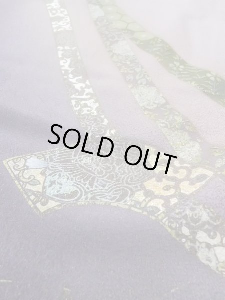 画像12: N1126S 女性用訪問着  シルク（正絹） 淡い灰色がかった藤色, ききょう 【中古】【USED】【リサイクル】 ★★★☆☆【N1126S】 (12)