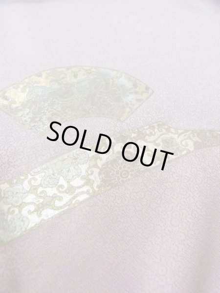 画像13: N1126S 女性用訪問着  シルク（正絹） 淡い灰色がかった藤色, ききょう 【中古】【USED】【リサイクル】 ★★★☆☆【N1126S】 (13)