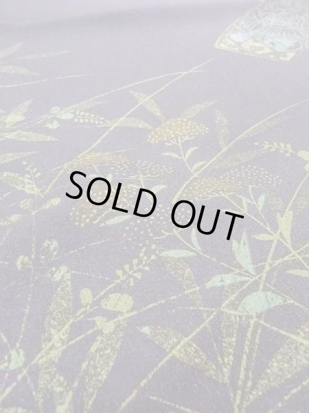 画像14: N1126S 女性用訪問着  シルク（正絹） 淡い灰色がかった藤色, ききょう 【中古】【USED】【リサイクル】 ★★★☆☆【N1126S】 (14)