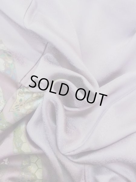 画像16: N1126S 女性用訪問着  シルク（正絹） 淡い灰色がかった藤色, ききょう 【中古】【USED】【リサイクル】 ★★★☆☆【N1126S】 (16)