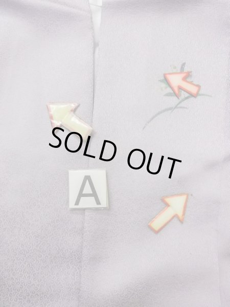 画像19: N1126S 女性用訪問着  シルク（正絹） 淡い灰色がかった藤色, ききょう 【中古】【USED】【リサイクル】 ★★★☆☆【N1126S】 (19)