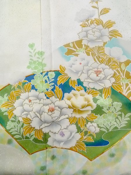 画像7: N1126T 女性用訪問着  シルク(正絹) 光沢のあるアイボリー, 桜 【中古】【USED】【リサイクル】 ★★☆☆☆【N1126T】 (7)