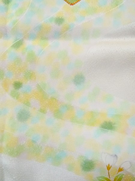 画像9: N1126T 女性用訪問着  シルク(正絹) 光沢のあるアイボリー, 桜 【中古】【USED】【リサイクル】 ★★☆☆☆【N1126T】 (9)