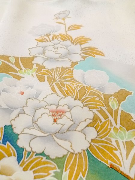 画像12: N1126T 女性用訪問着  シルク(正絹) 光沢のあるアイボリー, 桜 【中古】【USED】【リサイクル】 ★★☆☆☆【N1126T】 (12)