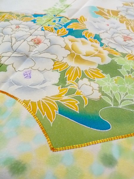 画像13: N1126T 女性用訪問着  シルク(正絹) 光沢のあるアイボリー, 桜 【中古】【USED】【リサイクル】 ★★☆☆☆【N1126T】 (13)