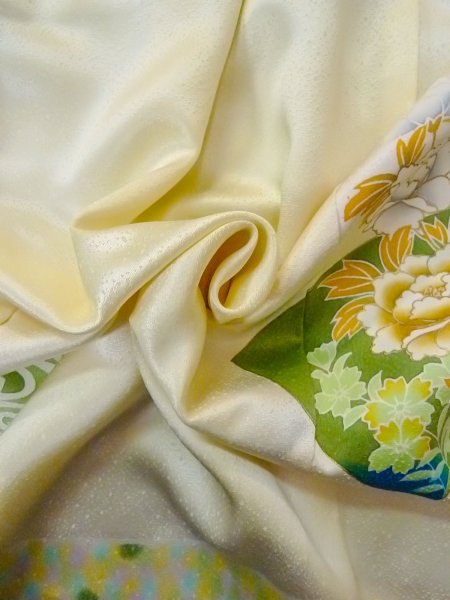 画像18: N1126T 女性用訪問着  シルク(正絹) 光沢のあるアイボリー, 桜 【中古】【USED】【リサイクル】 ★★☆☆☆【N1126T】 (18)