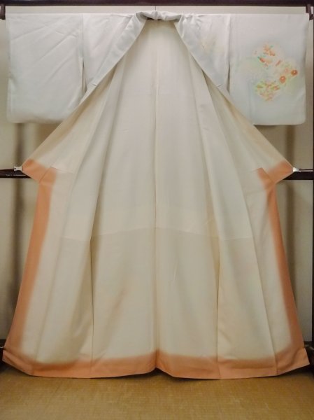 画像3: N1126W 女性用訪問着  シルク（正絹） 淡い水色, 桜 【中古】【USED】【リサイクル】 ★★☆☆☆【N1126W】 (3)