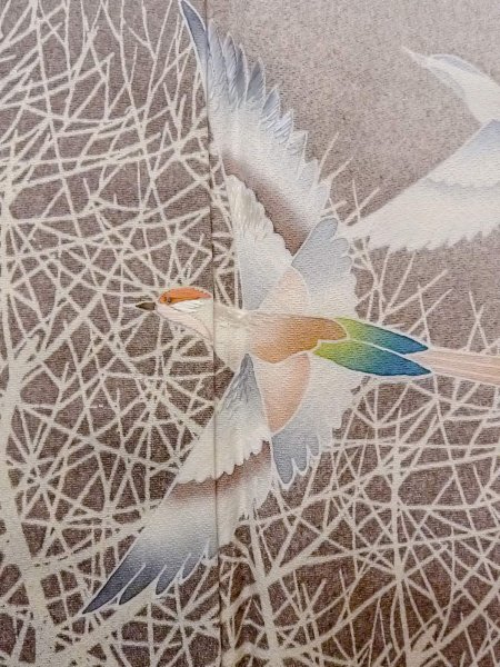 画像6: N1126X 女性用訪問着  シルク(正絹) 淡い紫色, 鳥 【中古】【USED】【リサイクル】 ★★★☆☆【N1126X】 (6)