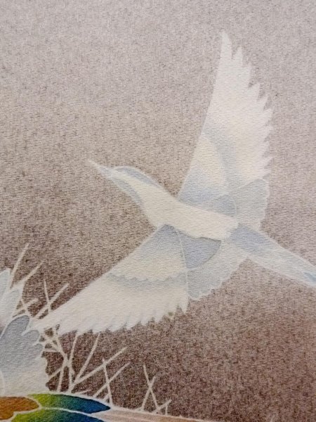 画像7: N1126X 女性用訪問着  シルク(正絹) 淡い紫色, 鳥 【中古】【USED】【リサイクル】 ★★★☆☆【N1126X】 (7)