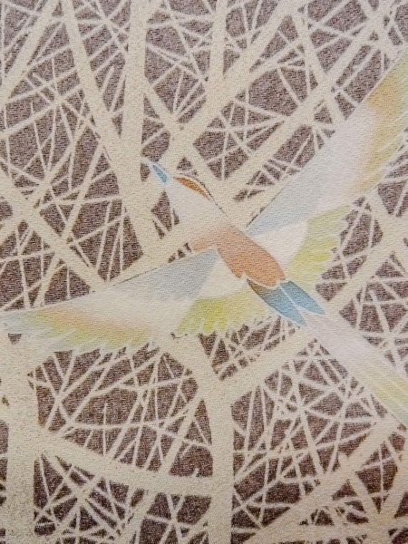 画像8: N1126X 女性用訪問着  シルク(正絹) 淡い紫色, 鳥 【中古】【USED】【リサイクル】 ★★★☆☆【N1126X】 (8)