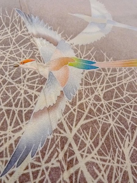 画像11: N1126X 女性用訪問着  シルク(正絹) 淡い紫色, 鳥 【中古】【USED】【リサイクル】 ★★★☆☆【N1126X】 (11)