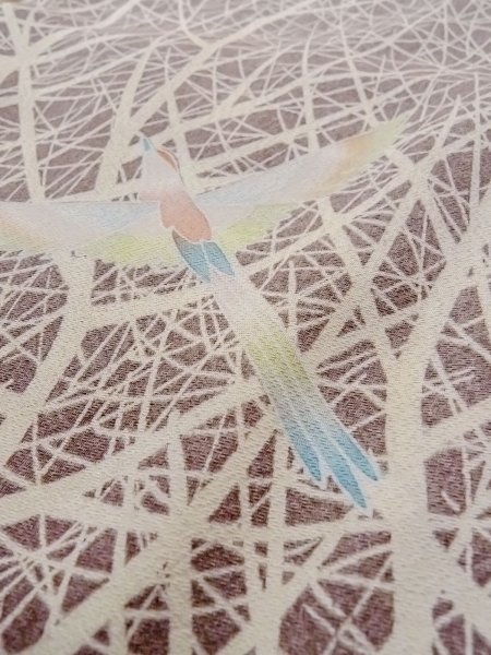 画像12: N1126X 女性用訪問着  シルク(正絹) 淡い紫色, 鳥 【中古】【USED】【リサイクル】 ★★★☆☆【N1126X】 (12)