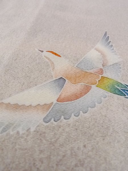 画像14: N1126X 女性用訪問着  シルク(正絹) 淡い紫色, 鳥 【中古】【USED】【リサイクル】 ★★★☆☆【N1126X】 (14)