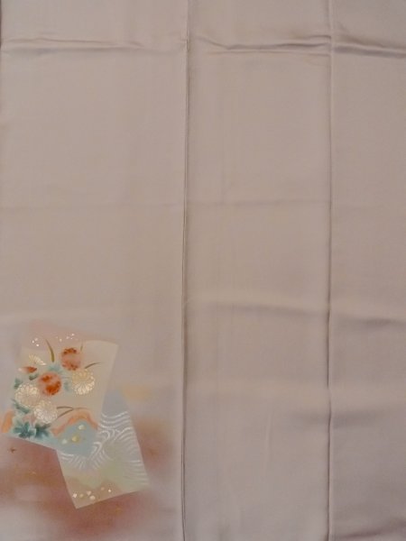 画像5: N1126Y 女性用訪問着  シルク（正絹） 淡いえんじ, 菊 【中古】【USED】【リサイクル】 ★★★☆☆【N1126Y】 (5)