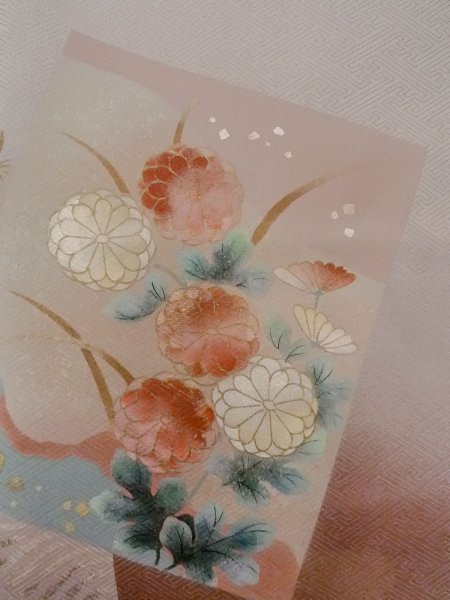画像6: N1126Y 女性用訪問着  シルク（正絹） 淡いえんじ, 菊 【中古】【USED】【リサイクル】 ★★★☆☆【N1126Y】 (6)
