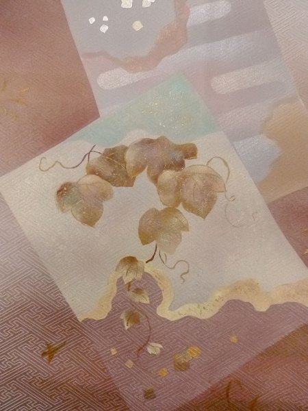 画像7: N1126Y 女性用訪問着  シルク（正絹） 淡いえんじ, 菊 【中古】【USED】【リサイクル】 ★★★☆☆【N1126Y】 (7)